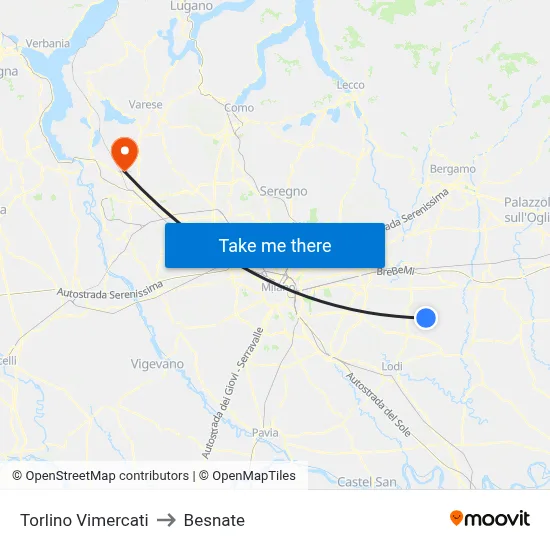 Torlino Vimercati to Besnate map
