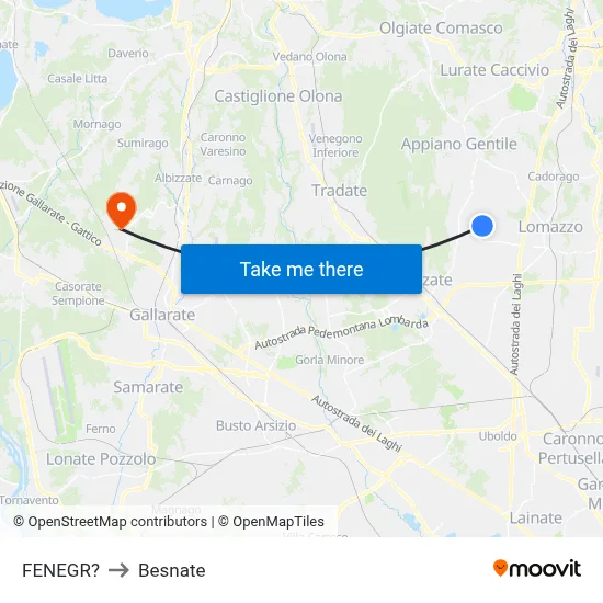 Fenegro to Besnate map