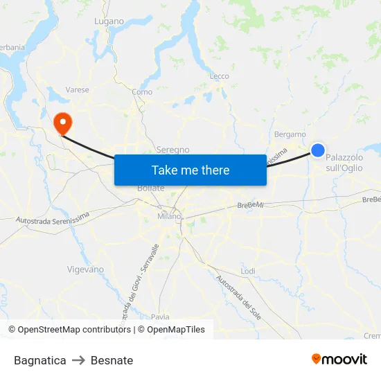 Bagnatica to Besnate map