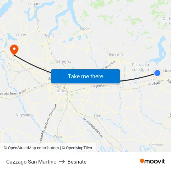 Cazzago San Martino to Besnate map