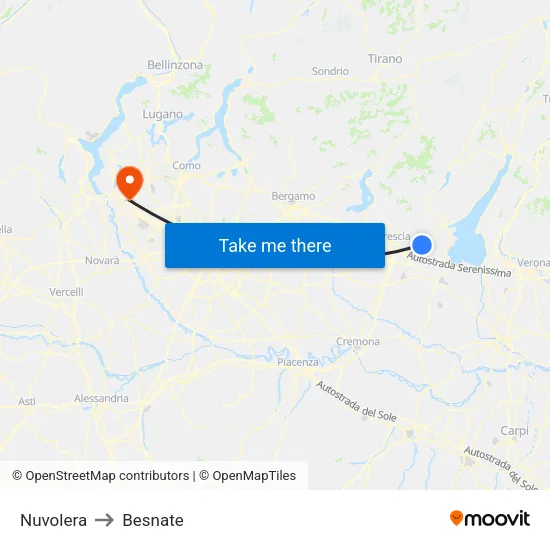 Nuvolera to Besnate map