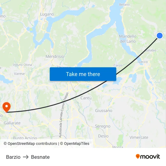 Barzio to Besnate map