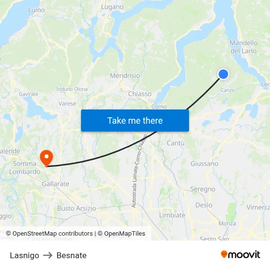 Lasnigo to Besnate map