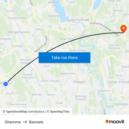 Ghemme to Besnate map