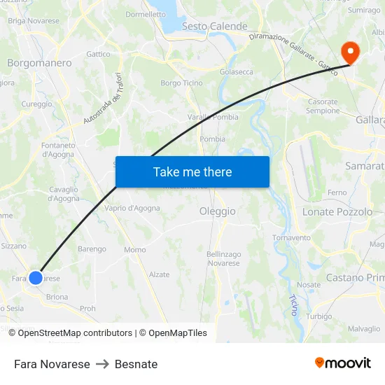 Fara Novarese to Besnate map