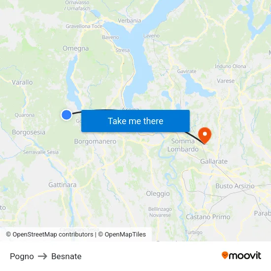 Pogno to Besnate map