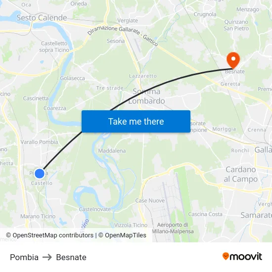 Pombia to Besnate map