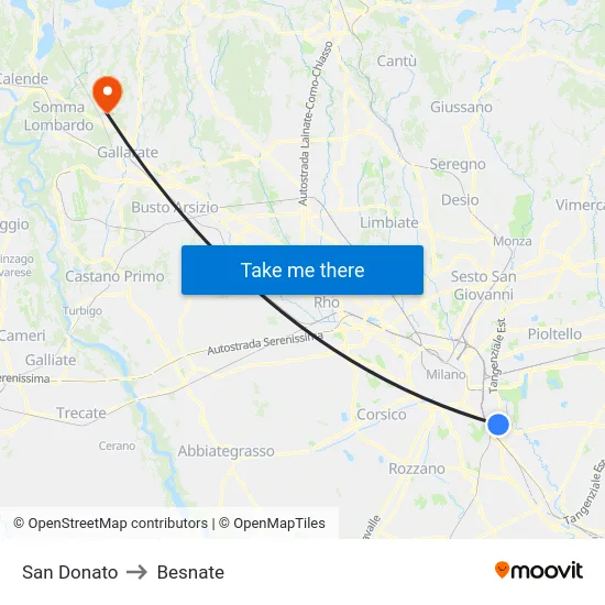 San Donato to Besnate map