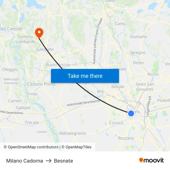 Milan Cadorna to Besnate map