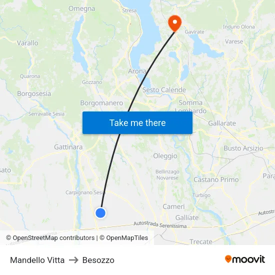 Mandello Vitta to Besozzo map