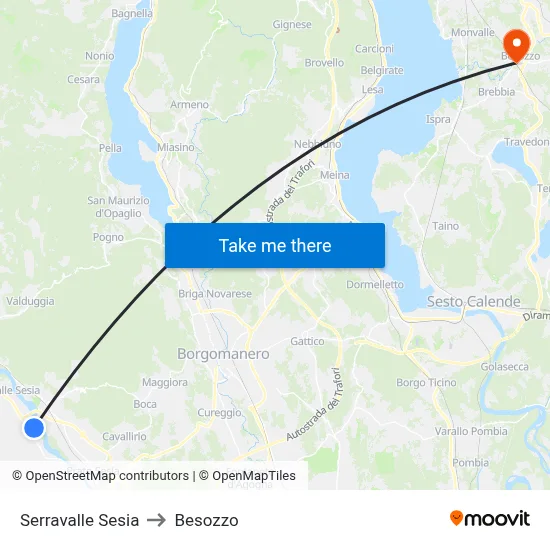 Serravalle Sesia to Besozzo map
