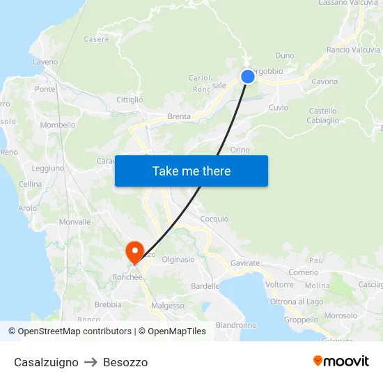 Casalzuigno to Besozzo map