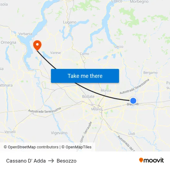 Cassano D'Adda to Besozzo map