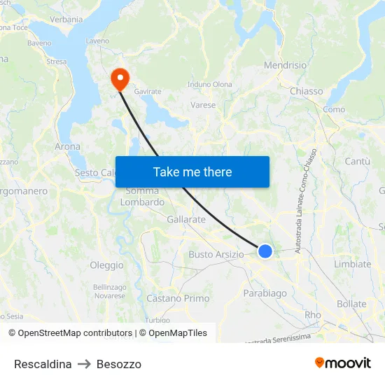 Rescaldina to Besozzo map