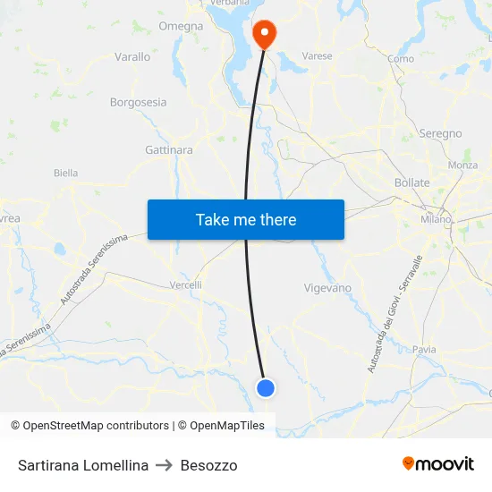 Sartirana Lomellina to Besozzo map