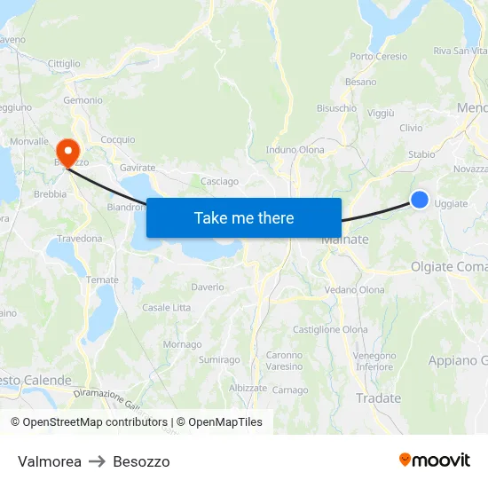 Valmorea to Besozzo map