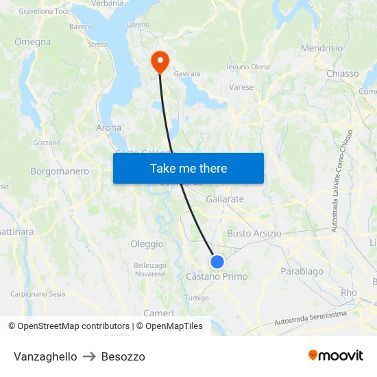 Vanzaghello to Besozzo map