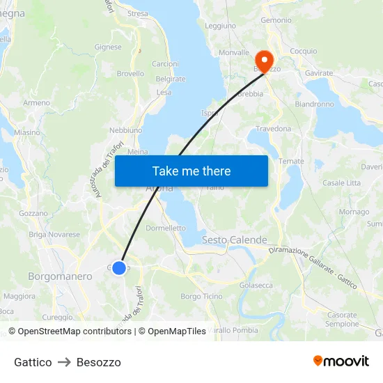 Gattico to Besozzo map