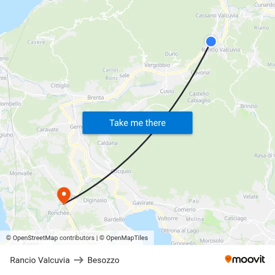 Rancio Valcuvia to Besozzo map