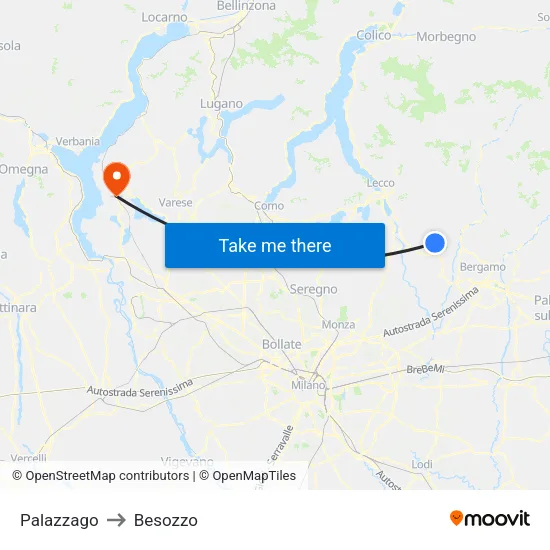 Palazzago to Besozzo map