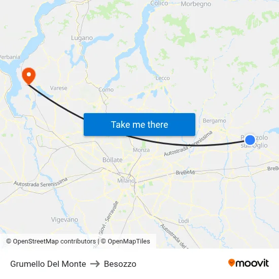 Grumello Del Monte to Besozzo map
