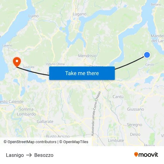 Lasnigo to Besozzo map