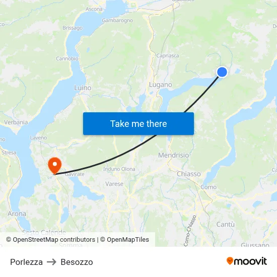 Porlezza to Besozzo map