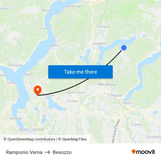 Ramponio Verna to Besozzo map