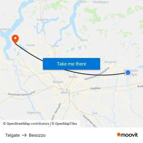 Telgate to Besozzo map