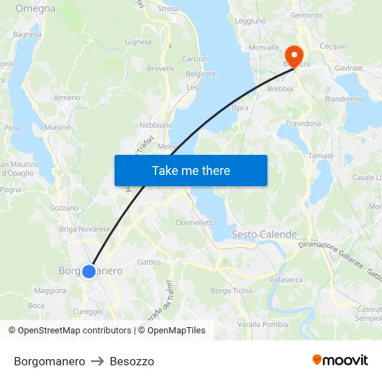 Borgomanero to Besozzo map