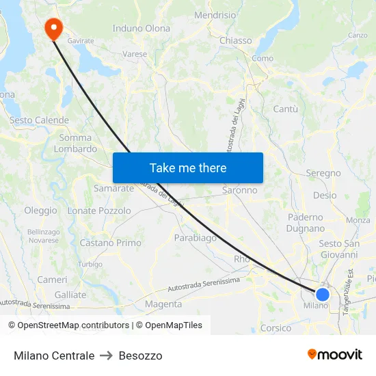 Milan Central to Besozzo map