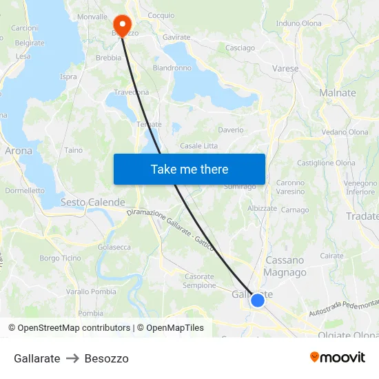 Gallarate to Besozzo map