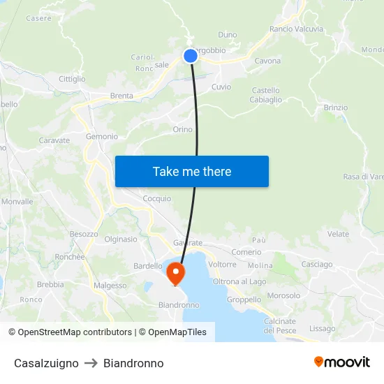 Casalzuigno to Biandronno map