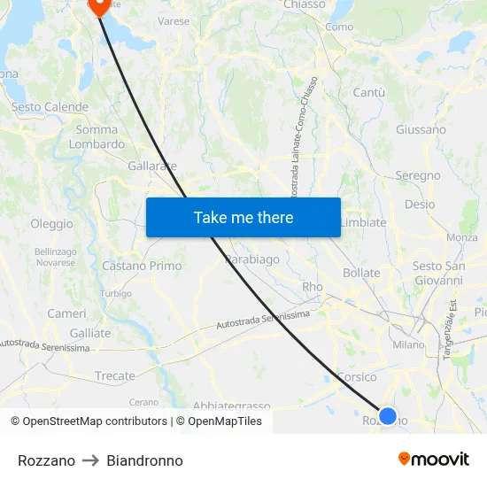 Rozzano to Biandronno map