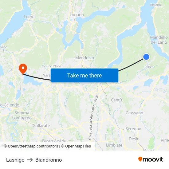 Lasnigo to Biandronno map