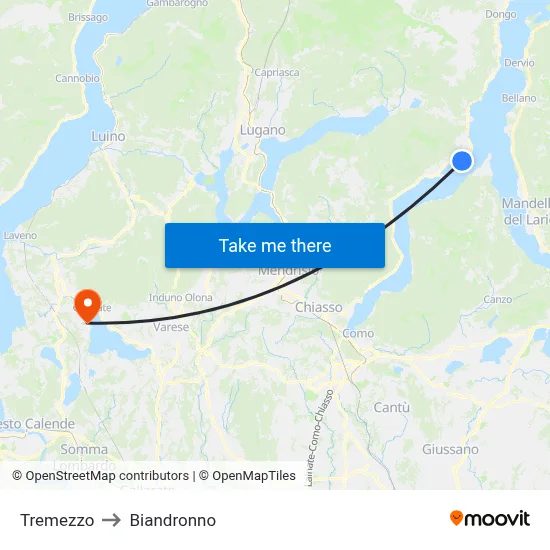 Tremezzo to Biandronno map