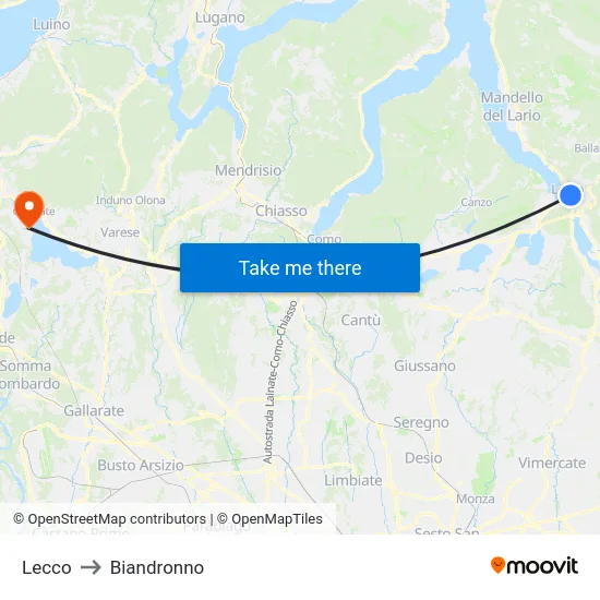 Lecco to Biandronno map