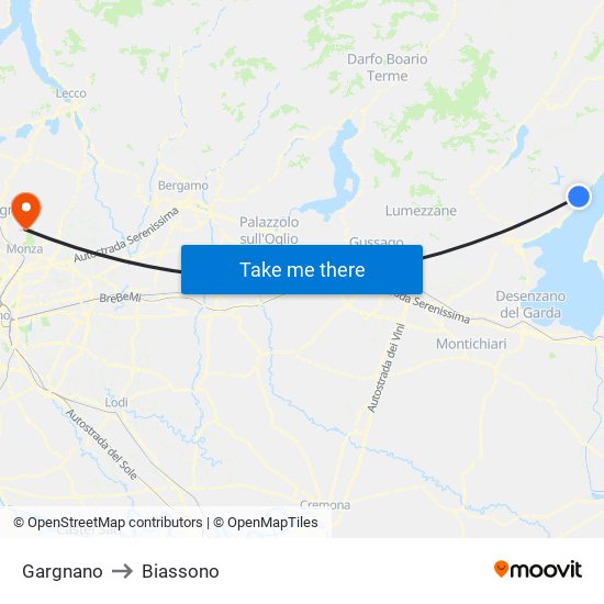 Gargnano to Biassono map