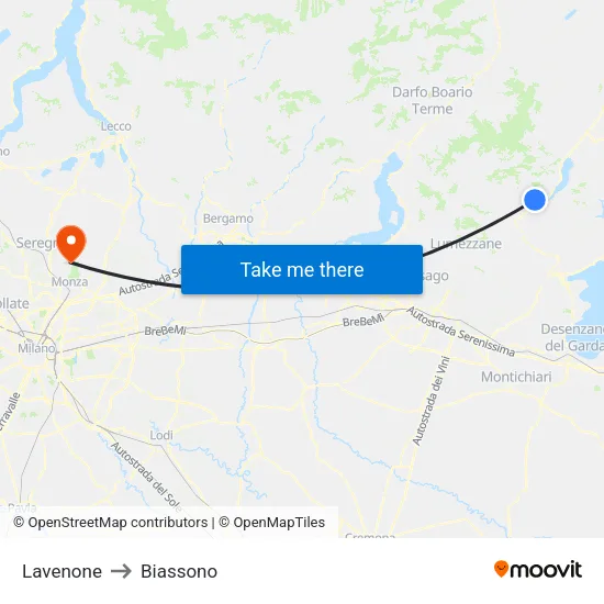 Lavenone to Biassono map