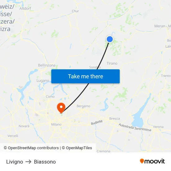 Livigno to Biassono map
