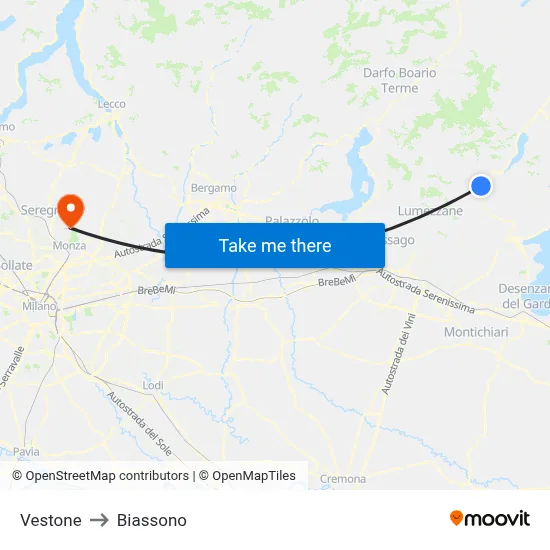 Vestone to Biassono map