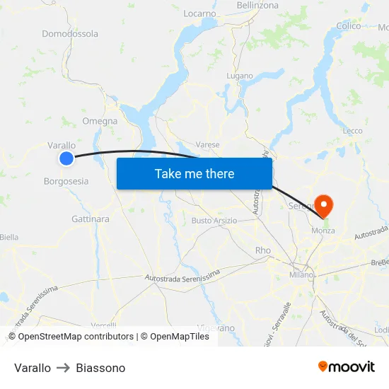 Varallo to Biassono map