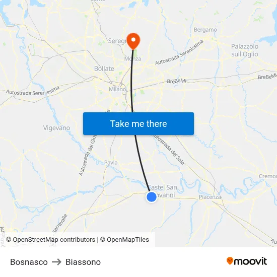 Bosnasco to Biassono map