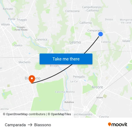 Camparada to Biassono map