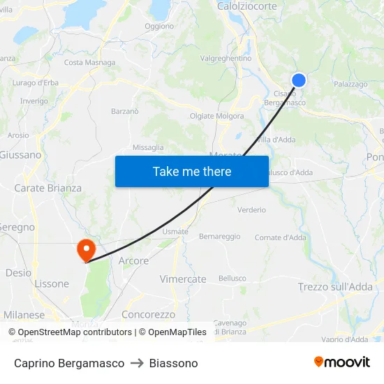 Caprino Bergamasco to Biassono map