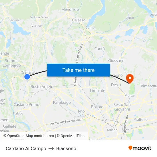 Cardano al Campo to Biassono map