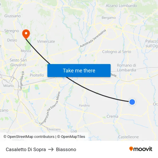 Casaletto di Sopra to Biassono map