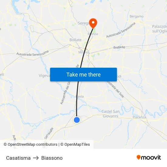 Casatisma to Biassono map