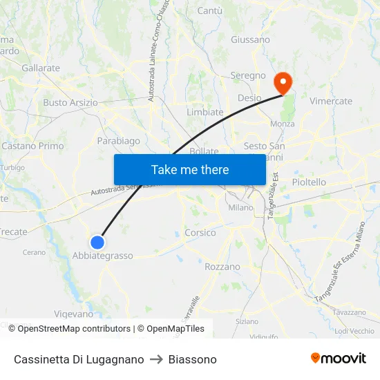Cassinetta Di Lugagnano to Biassono map