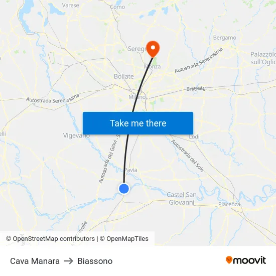 Cava Manara to Biassono map